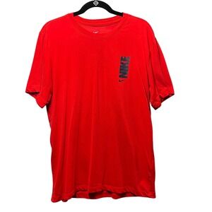 Nike‎ Dri-FIT T-Shirt Athletic Training Tee Red Black Logo Large Short Sleeve